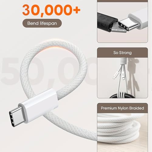 IPhone 17/16/16E/15 Woven Charger Cable, USB A to USB C Charging Lead for IPhone 17/16 Pro Max,15/16 Plus,17 Air, iPad,AirPods 4/Pro 2/3,Google Pixel 9/8 Auto Android Wire,Car CarPlay Accessories Cord - Image 3