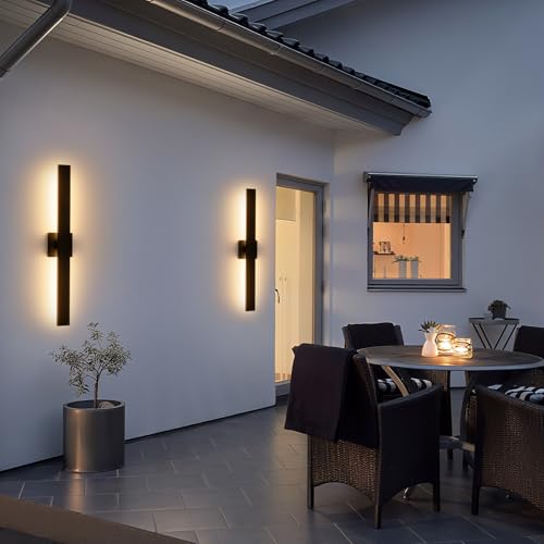 Image of 2-Packs Modern Outdoor Wall Lights 31.5 inch Long LED Outdoor Sconce Lights, Black Linear Exterior Wall Lighting for Porch & Patio Garage Entrance