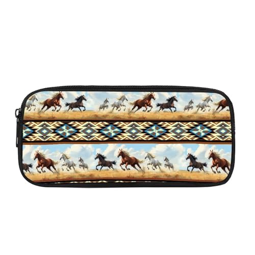 GIFTPUZZ Aztec Horses Pencil Case Organizer Dog Animal Print for Girls School Boys Lightweight Pen Bags Coin Purse Wallet