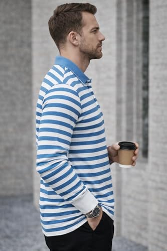 Image of Mack Jonney Men's Premium Black Striped Polo T-Shirt | Long Sleeve Cotton Blend | Casual & Smart Wear-M6752