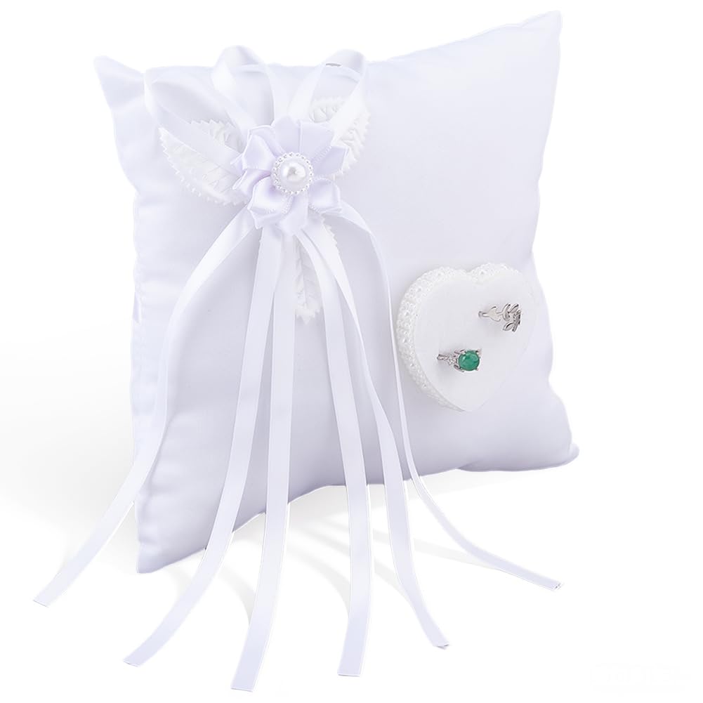 DICOSMETIC 1 cuscino per anelli di nozze, colore bianco, con 2 anelli, per cerimonia, matrimonio, anniversario, quadrato
