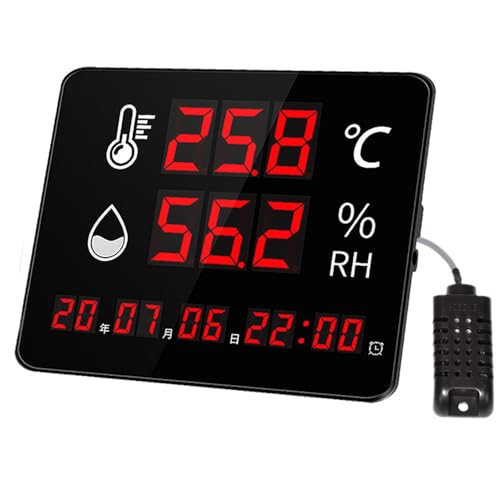 QYLTTDM Termómetro Y Medidor De Humedad para Interiores, Monitor Digital con Sensor De Temperatura Y Humedad, Pantalla LED Grande, Alarma Y Decibelios, con Sensor De Registro De Máximo Y Mínimo