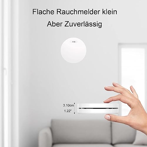 Rauchmelder 6er Set, 10 Jahre Batterie Rauchmelder, Feuermelder Flach mit Stumm-Funktion, 85dB Hörbarer Alarm, Standalone Brandmelder