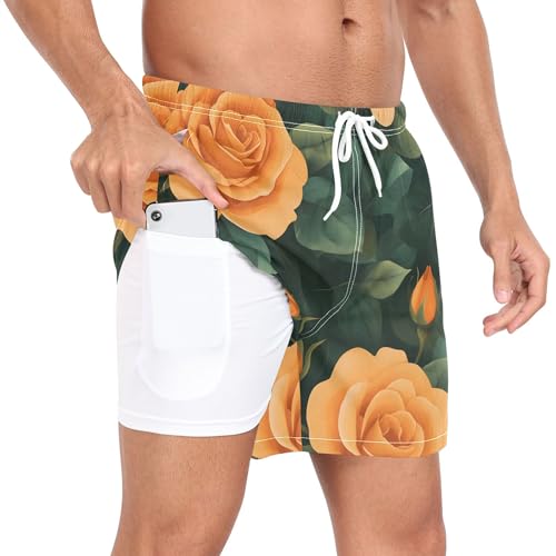 xigua Orange Roses Mens Swim Trunks with Liner, 5 inch Quick Dry Mens Boardshorts for Beach2