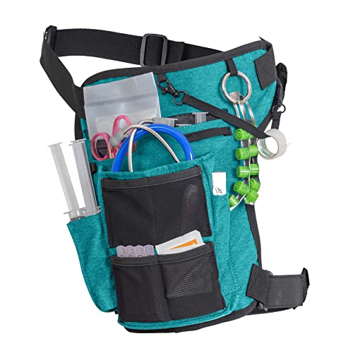Image of Nurse Fanny Pack w /Elastic Leg Band - Multi Compartment Waist Organizer Tool Bag for Students, Practitioners & Medical Professionals (Aqua Blue)