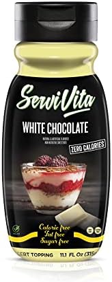 Sugar Free WHITE CHOCOLATE Syrup Zero Calories and Fat Free Topping, 11.1 FL OZ - No Sugar White Chocolate Syrup Dessert Topping Gluten-Free, Non-GMO, Vegan and Keto Friendly - ServiVita