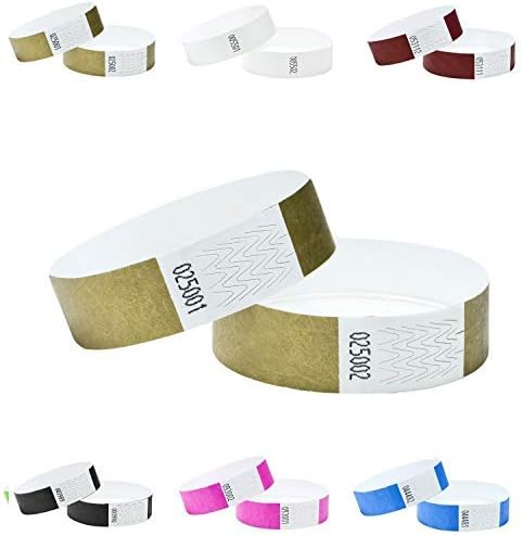 Tyvek Wristbands 3/4 inch 100 Pack, Paper Like Bracelets Used for Events, Nightclubs, waterparks etc. Gold