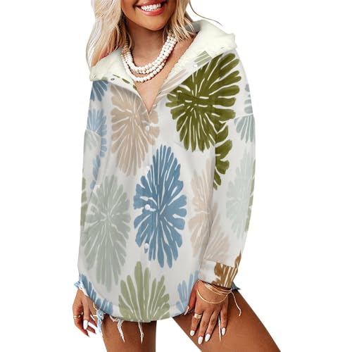 Veste polaire femme pour moments cocooning sweat à capuche bleu feuilles abstraites