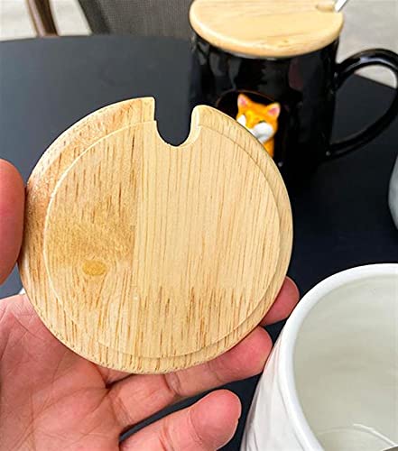 WGLL Taza Animal estereoscópica, Taza de Leche de cerámica, con Tapa de Madera y Cuchara de Acero Inoxidable, 400 ml - Imagen 5
