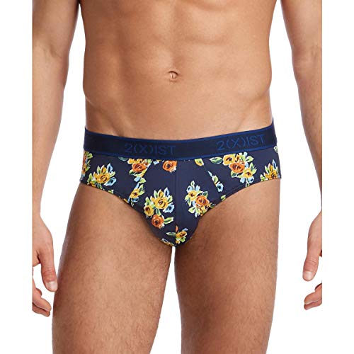 2(X)Ist Men's Graphic Micro No Show Brief, Retro Floral/Varsity Navy, X-Large #TOP21