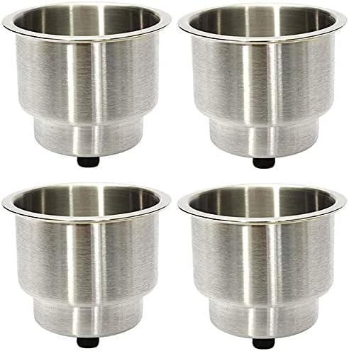 4Pcs Stainless Steel Cup Drink Holder Insert with Drain for Marine Boat, RV, Camper