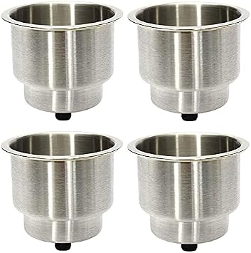 4Pcs Stainless Steel Cup Drink Holder Insert with Drain for Marine Boat, RV, Camper