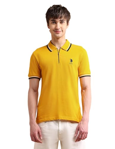Image of U.S. POLO ASSN. Solid Slim Fit Polo T Shirts for Men - 100% Cotton, Half Sleeves Mens Tshirt - S, Yellow