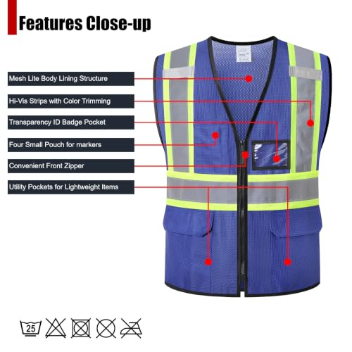 HATAUNKI Reflective Safety Vest for Men Women with Pockets (HT33-Blue, 2XL) by HATAUNKI - Used condition - Image 2