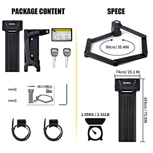 Bike Lock Rbrl Bicycle Lock, 2.95 Ft Folding Locks, Heavy Duty Anti-Theft Bike Chain Locks With Keys And Case For Bikes, E-Bikes Or Scooters #TOP4