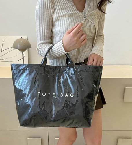 Image of Caistre Women's PVC Tote Handbags Shoulder Bag Winter Fall Fashion Kraft Paper Tote Bag Y2K Large Shopping Bag