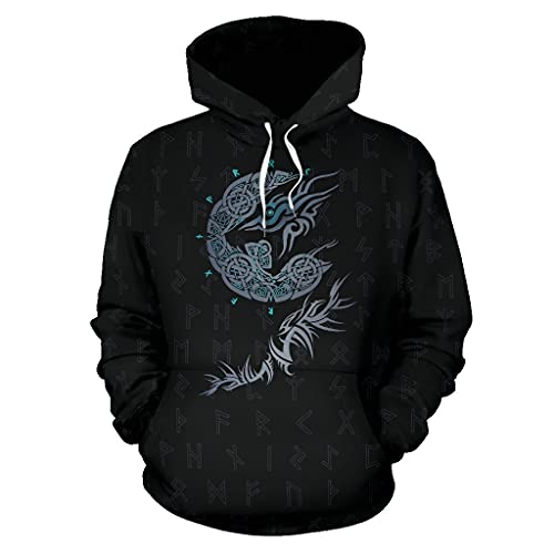 Pull viking à capuche loup Fenrir imprimé 3D pour look streetwear de saison