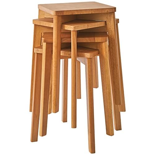 Image of IBUYKE 4pcs Wooden Stool Stacking Breakfast Stool Counter Height Stools for Living Room Home, Kitchen, Office, Classroom, 29x44x33cm RF-1501-4