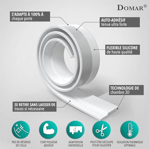 Domar- Bas de Porte Isolant 100cm Blanc - Isolation Porte Adhésif Extra Fort - Boudin de Porte Isolant Froid maximale - Bas de Porte Anti Bruit – vue 4