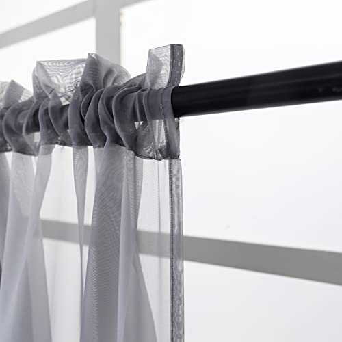 Pearage Beaded Sheer Valance Curtains For Living Room,Rod Pocket Farmhouse Window Valence, Bead Trim Tassel Voile Sheer Curtain Valance For Bedroom Bathroom Cafe 51X24 Inches (Grey) 1Pc #TOP4