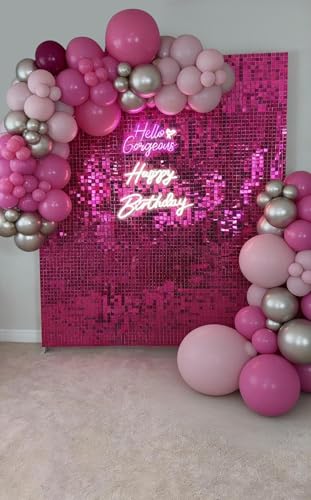 Image of HotPink Shimmer Wall Backdrop, 24 Panels, 6x4 Ft Photo Backdrop | wedding backdrop birthday backdrop party decoration photo booth backdrop bridal shower baby shower event decoration
