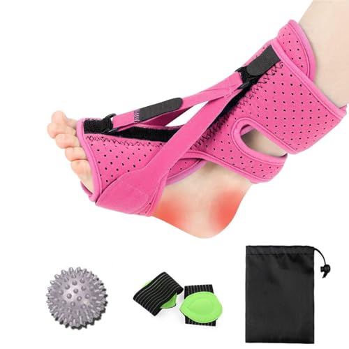 Plantar Fasciitis Night Splint, Achilles Tendonitis Relief Brace, Adjustable Orthopedic Foot Drop Brace with Arch Support & Massage Ball for Women Men Foot Drop Heel Pain(Pink)