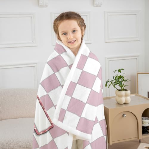 Image of Erosebridal Pink Initial N Sherpa Blanket Kawaii Plaid Checkered Fuzzy Plush Throw Cute Personalized Monogram Fleece Blanket for Kids Girls,Fashion Grids Gingham Decor for Bed Couch Baby 30 inchx40 inch