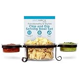 BIRDROCK HOME Chip and Dip Serving Bowl Set - Triple Glass Bowls with Metal Frame - For Party Appetizers, Taco Platter, Durable, Stylish Serveware with Compact Storage - Clear Glass, Black Frame