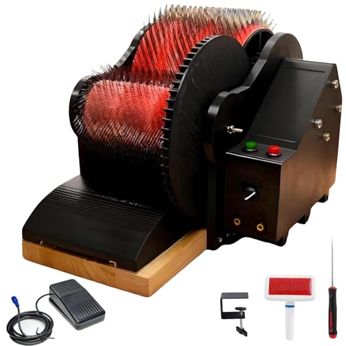 FgdVrelnor Fiber Carding Machine Electric Drum Carder, Motorized Wool Carder with Large Wide Drum, Adjustable Forward,Reverse Speed with Foot Pedal, for Spinning, Felting and Fiber Processing