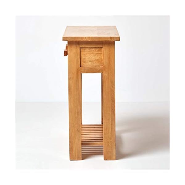 HOMESCAPES - Mangat - Small Console Table - 100% Mango Wood Furniture With 2 Drawers and a Storage Shelf - Image 6