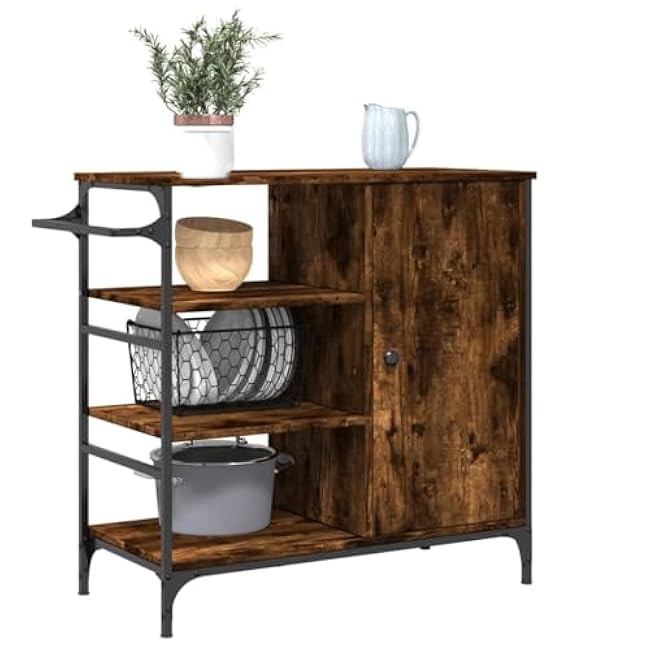 Versatile Kitchen Trolley with Ample Storage Space and Lockable Wheels, Smoked Oak Finish-H36muHjd