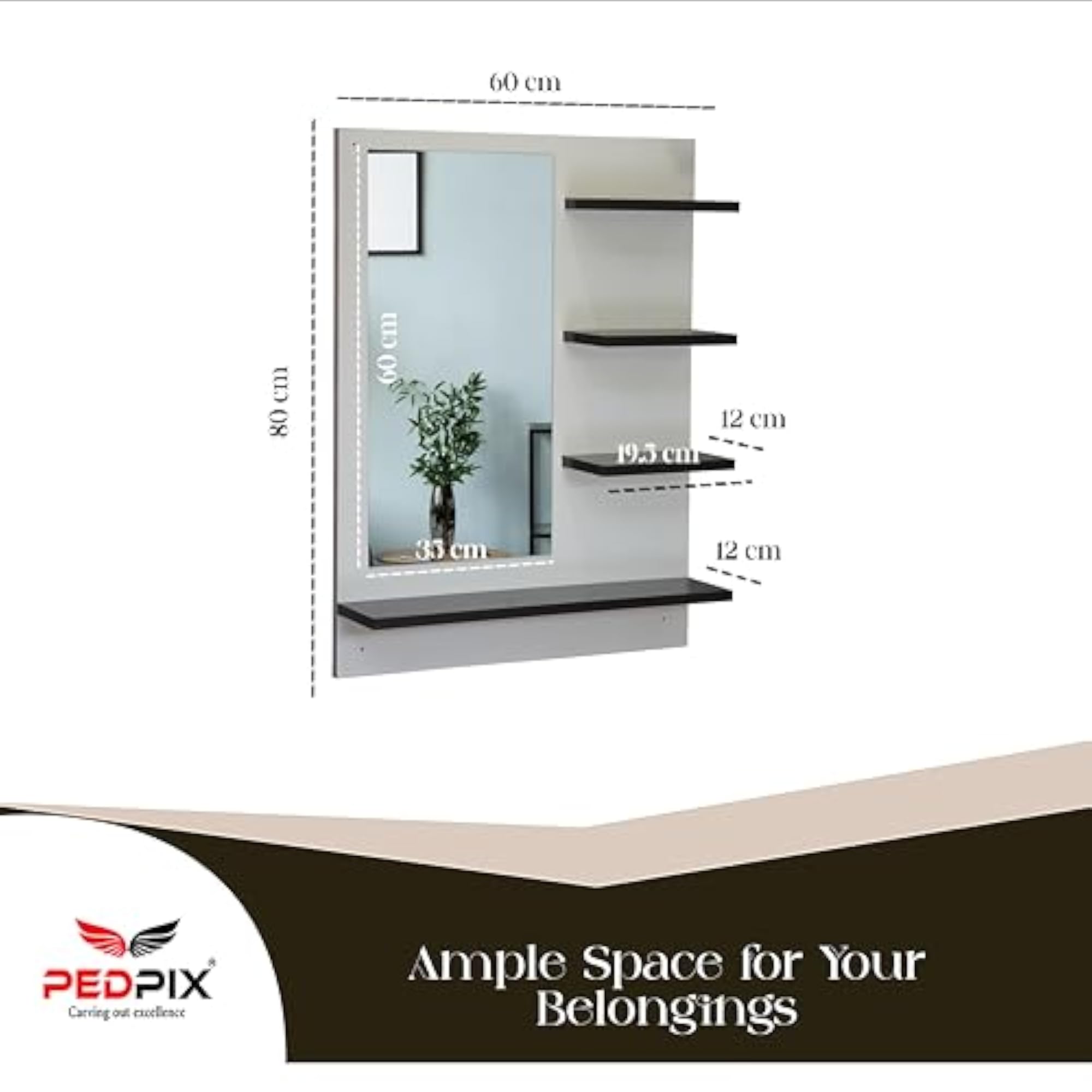 Engineered Wood Wall-Mounted Dressing Mirror with Storage
