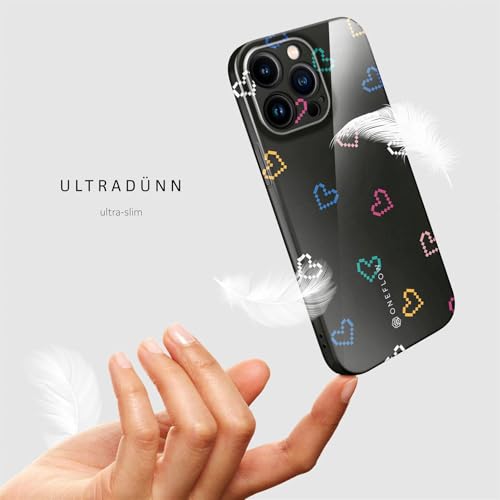 Coque iPhone 15 Pro Noir cœurs rétro étui protecteur élégant