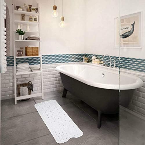 Non-Slip Extra Long Bath Mat with Suction Cups, White 100x40cm Bathtub Mats, Anti-Mould, Machine-Washable, Latex-Free, Shower Mat Ideal for Elderly & Children