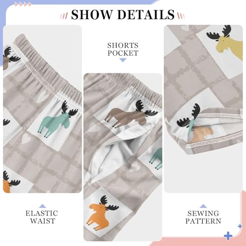 Moose Plaid Boys Long Pants Soft Trousers Elastic Waist Kids Lounge Bottoms with Pockets S-XL4