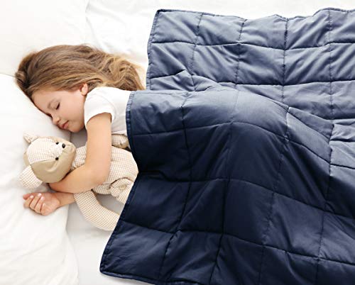Love's cabin Weighted Blanket 5 lbs for Kids (36''x48'', Navy) 100% Organic Cotton