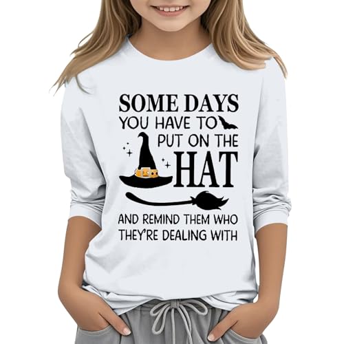 Girls Funny Halloween Shirts Kids Spooky Season 3/4 Sleeve Crewneck Tops Graphic Tees 2025 Teens Holiday Party Fall Clothes