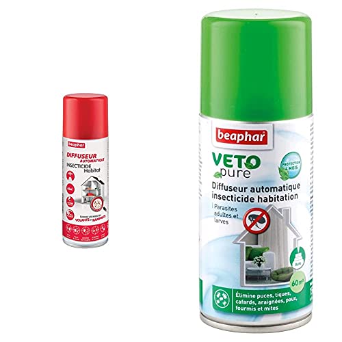 Beaphar - Diffuseur Automatique Insecticide Habitat – 200 ML & – VETOPURE – Mini-diffuseur Insecticide Habitation – Tue Les Insectes Volants, rampants, 150 ML