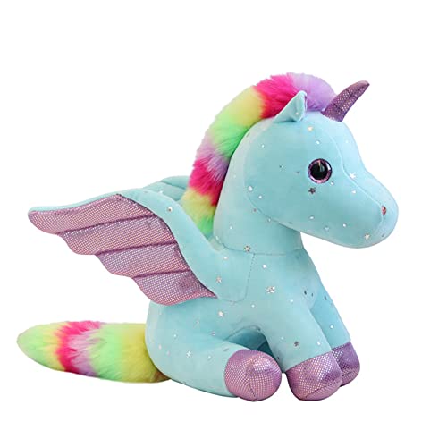 Mislaxy Unicornio Peluche Arcoiris Multicolor Unicornio Pegaso Kawaii Suave Regalo Regalo de Cumpleaños Navidad, 23CM (Azul)
