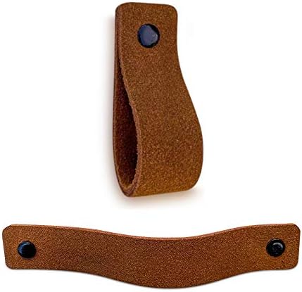 Brute Strength, Cognac Leather Cabinet Handles, 2 Pack, 16.5 x 2.5 cm, Industrial Style, Suede Material, 100% Leather - Image 5