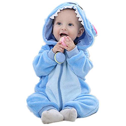 Cute Unisex-Baby Animal Onesies Flannel Cartoon Romper Animal Outfits (Sky Blue, 90(13-18M))