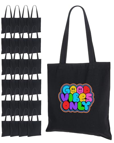 Lzerking 24 Pack Black Canvas Tote Bags for HTV, Painting, Screen...