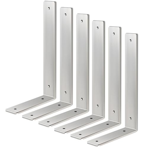 Floating Shelf Bracket Stainless Steel 10 Inch, 6 Pack Heavy Duty Shelf Brackets, Wall Shelf Bracket for DIY Decorative with Mounting Hardware