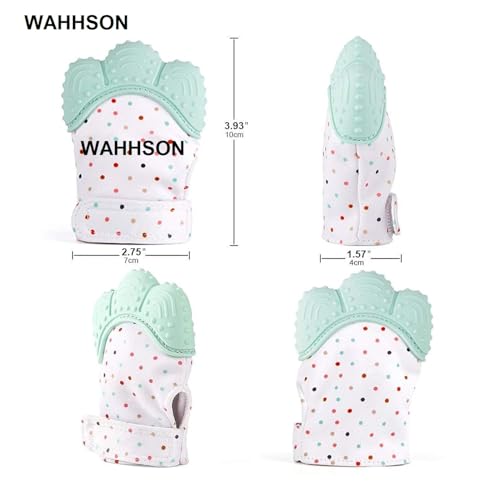 Image of WAHHSON Cotton Baby Soft Teething Mitten Teether Glove, Teether For 0-12 Months Baby, Teething Pain Relief Toy Glove, Natural Remedy For Infants & Toddlers | Infant Teething Mittens (Green, Pair of 1)
