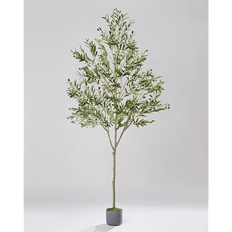 Faux Olive Tree, Artificial Olive Tree Indoor with Realistic Leaves Fruits, Fake Olive Trees Potted Topiary Tree with Dried Moss for Home Office Living Room Bedroom Stairs Foyer Decor Cover