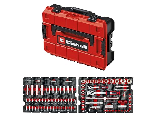 Original Einhell Maletín Herramientas Taller E-Case 92 piezas (equipo, casquillos de coche, boquillas, trinquete, T-Mango, Sistema E Case)