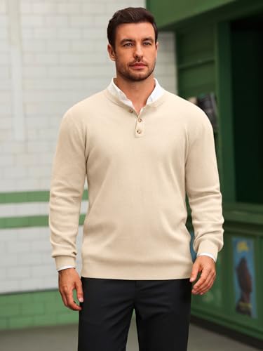 Runcati Mens Henley Knit Sweater Long Sleeve Quarter Button Pullover Sweaters Casual Fall Tops2