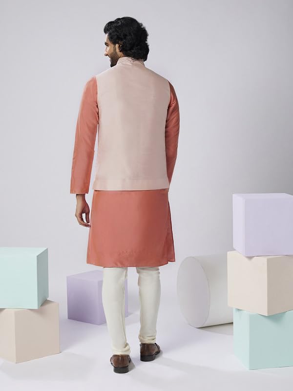Image of KISAH Men Printed Kurta Jacket Set, Full Sleaves, Knee Length, Straight, Regular Fit, Mandarin Collar Ethnic Wear