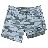 SURF CUZ Mens Swim Trunks with Compression Liner Mens Swimming Trunks 5 Inch Bathing Suit with Zipper Pockets Quick Dry Swim Shorts Grey Blue Camo Medium