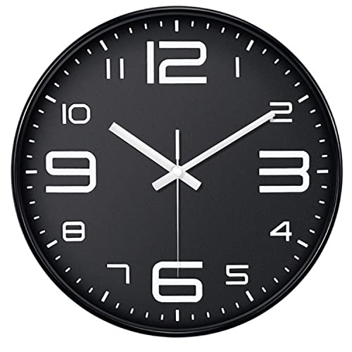 Shuye Horloge Murale, 30cm Moderne Silencieuse Quartz Ronde Pendules Murales, Horloge Murale Décorative de qualité pour Salon Cuisine Chambre Maison Bureau École, Fonctionne sur Pile (Noir) Cover